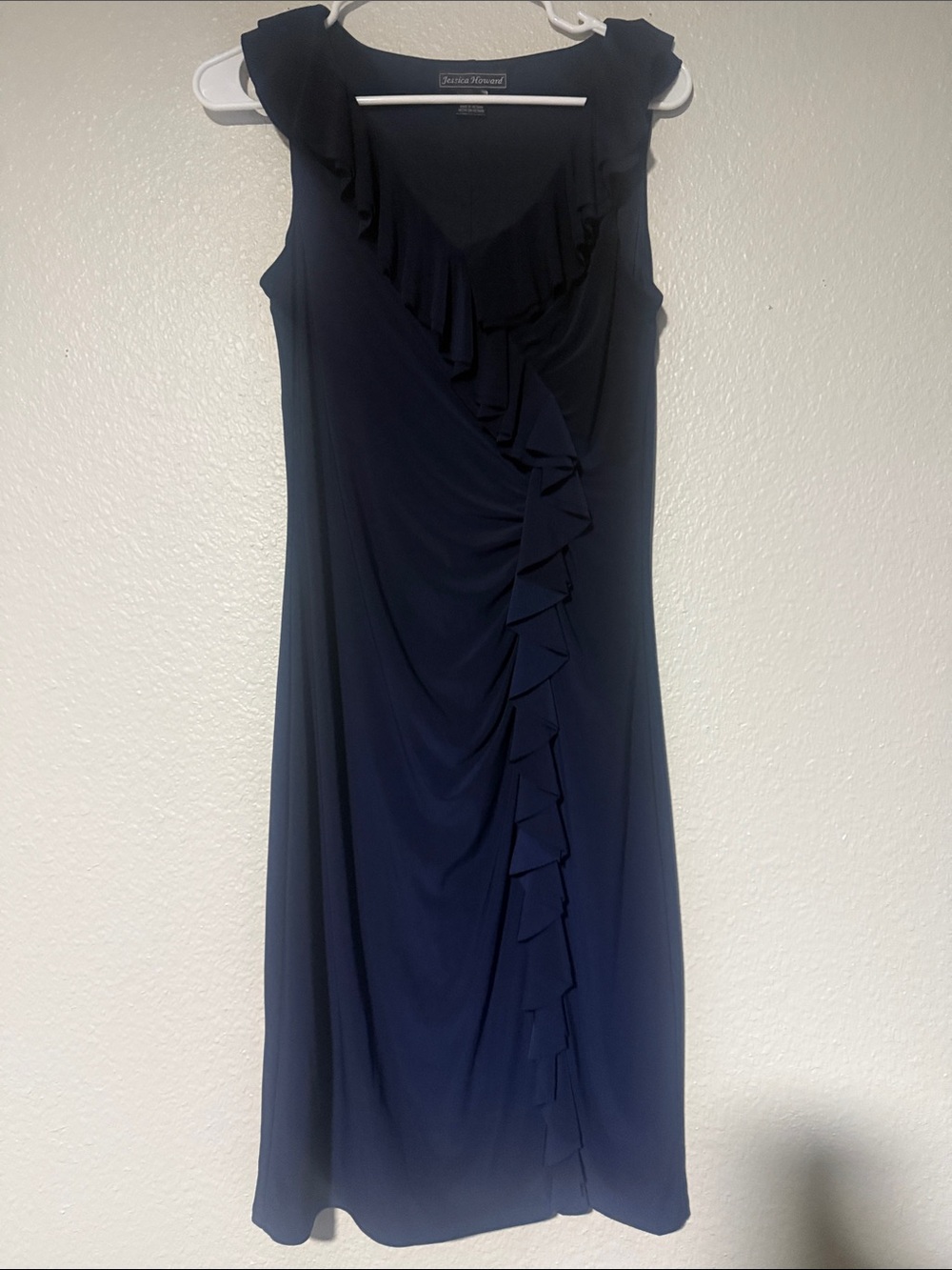 Jessica Howard Navy Romantic Ruffle-Trim Midi Dress